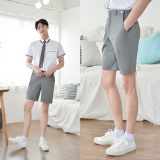 남성 의류 셔츠 가디건/허리조절 스판 연그레이 교복 반바지(남자) 교복 캐주얼 남방 바지