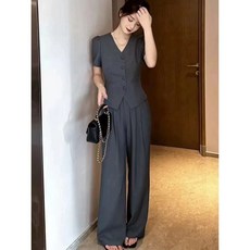 여름 정장 투피스
 영메이YM23205S 여성정장 반팔자켓+롱팬츠 투피스 세트복