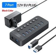 ORICO-산업용 USB 3.0 허브 7/10/13/16 ABS OTG 분배기 12V 전원 어댑터가 있는 On/Off 스위치 컴퓨터용, CHINA_Black 7 Port EU, 04 Black 7 Port EU_01 CHINA
