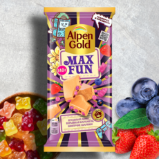 Alpen Gold Max Fun белый шоколад с шипучей карамелью, черникой и клубникой