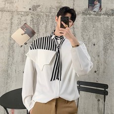 프린스 스탠드 카라 스트라이프 타이 긴팔 셔츠