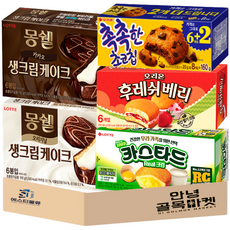 [안녕골목마켓] 사무실 탕비실 과자 5종 세트 ( 몽쉘 생크림 몽쉘통통 카카오 카스타드 촉촉한 초코칩 후레쉬베리 ) 곽 과자 1호 1세트, 5종과자선물세트 5종과자선물세트, 1세트
