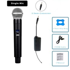 차량노래방 무선마이크 무선 핸드헬드 듀얼 채널 주파수 UHF 고정 다이나믹 마이크 노래방 웨딩 파티 밴드, 01 1 Mic 3.5mm, 1개