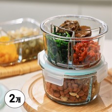 일상쏙 내열유리 밀폐 반찬통 원형 세트, 3구나눔형, 2개