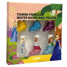 Toomini Princess 水性兒童指甲油套組, 黃色+天藍色+紫羅蘭+薄荷綠+透明+粉色, 1組