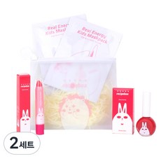 recipebox 韓兔 兒童旅行用簡約化妝組, 便攜袋+兒童面膜2p+唇筆+指甲油光澤珍珠紅, 2組