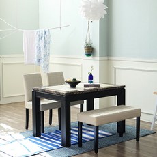 베스트리빙 튼튼하고 고급스러운 앨빈 에코 4인용 화강암 대리석 식탁세트/의자4개 /의자2개+벤치형의자1개/벤치형의자2개 2colors, 베이지의자2개+벤치