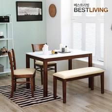 베스트리빙 캘빈 고광택 하이그로시 4인용 식탁 테이블세트/의자2개+벤치의자1개/3colors, 엔틱 