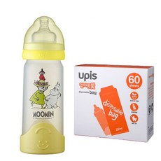 유피스 무민 일회용젖병 250ml + 비닐팩 60매, 무민일회용젖병 옐로우+비닐팩60매
