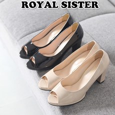 [RS]C3G G124 8cm 여성 빅사이즈 쿠션 에나멜 토오픈 구두 미들힐 펌프스힐