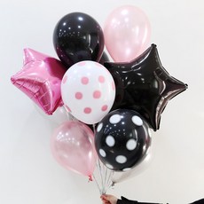 e베이비랜드 파티풍선믹스 세트, 별(블랙&핑크)+파티풍선10P(핑크도트)+손펌프