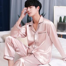 데일리 파자마 NEW 남자 봄 긴 소매 실크 잠옷 실크 잠옷