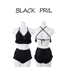 비치팟 블랙 프릴 하이웨스트 비키니