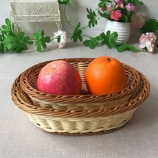 리빙트랜드 고급 타원형 라탄바구니, 투톤오크라이트베이지, 1개