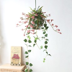 인테홀릭 조화 화분-행잉, 싸리볼 스웨그-소 핑크