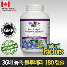Natural Factors 36배 농축 캐나다 블루베리 500mg 180캡슐, 1개, 180정