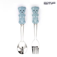 삼미 멜빵바지 아크릴 곰돌이 입체 스푼포크 2P 세트, 블루, 1개