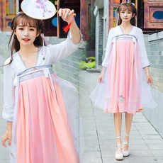 여름 퓨전 개량 한복 향상된 Hanfu 여름 요정 학생 저렴한