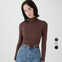 ELLE PARIS 여성용 데일리 긴팔 터틀넥 골지 티셔츠