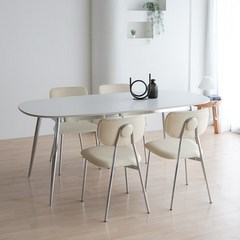 폴인퍼니 베르티나 타원형 식탁의자세트 4인용 1400 방문설치, 식탁(무광 올화이트),의자(베이지)