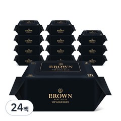 브라운 VIP 골드 블루 엠보싱 저자극 휴대용 유아물티슈 캡형, 20매, 24팩