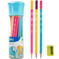 델리 학생용 연필 HB 30p + 연필깎이 + 필통 세트 EU53006, 연필(블루, 핑크, 옐로우), 1세트