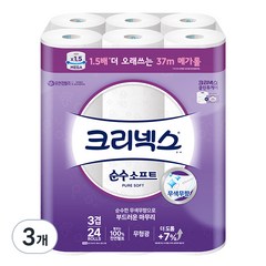 크리넥스 천연펄프 3겹 순수소프트 37m, 24롤, 3개