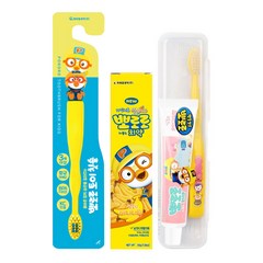 뽀로로 토이 유아 칫솔 + 저불소 치약 바나나향 50g + 칫솔 치약 세트 랜덤발송, 1세트