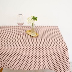 레브라이프 레트로 도트 면린넨 식탁보, 핑크, 6인(105 x 200 cm)