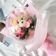 모리앤 조화 캐릭터 레터링 풍선 인형 꽃다발 + 메시지 쇼핑백, 08 테드곰 핑크고깔모자