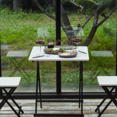 까사마루 오드리 테이블 + 의자 2p 세트 600, 화이트마블