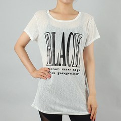 코러스라인 여성용 모노 블랙 프린팅 티셔츠