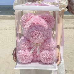조화 로즈베어 장미곰돌이 꽃다발 + 케이스 세트 대, 핑크
