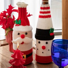 2개 크리스마스 와인 커버 크리스마스 파티 장식 용품, 산타+눈사람