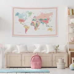 마카롱 지도 시리즈 세계지도 한국 패브릭 포스터 보기 태피스트리 여행 교육용, 세계지도 영어 (소), 세계지도 영어