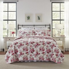 로라 애슐리 홈 | 리디아 컬렉션 | 럭셔리 프리미엄 울트라 소프트 퀼트 침대커버 편안한 3피스 침구 세트 사계절용 세련된 침대보 퀸 핑크