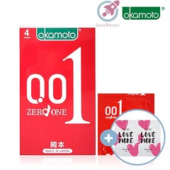 오카모토 001 제로원 0.01mm 얇은 폴리우렌탄 콘돔 (4p) : 오카모토에서 가장 얇은 슬림형+러브모아 젤 (2p), 4개입