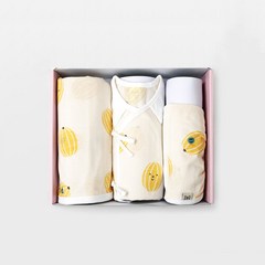 메르베 아기참외 출산선물세트 배냇저고리+속싸개+모자 여름용