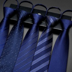 폴로넥타이 파란색 넥타이 남성 지퍼 스타일 정장 비즈니스 게으른 하이 엔드 신랑 결혼식 정장 남성 검은 줄무늬 줄무늬 슬림 넥타이