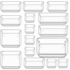 SAIVEINA 다용도 옷장 주방 사무실 화장품 욕실 책상 서랍 정리함 트레이 5가지 사이즈 아크릴 투명 보관 수납함 16피스, 1세트