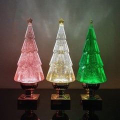 크리스마스 크리스탈 트리A LED 무드등 워터볼 오르골 스노우볼 집들이 연말 선물, 로즈골드