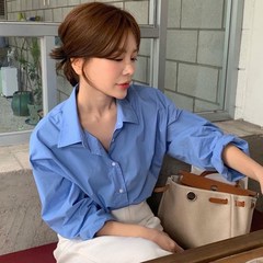 하트시그널 김지영 파란색 셔츠 블라우스 가을 루즈핏 긴팔 애프터시그널 데이트룩