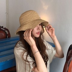천연 라피아햇 고급 여성 여름 리본 밀짚 모자