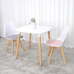 화이트 원형 사각 라운드 2인용 식탁 테이블 세트 (의자포함), E. 스텔라 800 (WH 사각 화이트), 06. 도도 (블랙1개+화이트1개)
