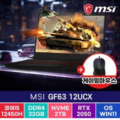 MSI Thin GF63 12UCX 가성비 고사양 노트북, GF63-12UCX, WIN11 Home, 32GB, 2TB, 코어i5, 블랙