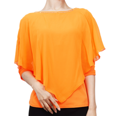 팔색조댄스 스포츠댄스복 깻잎 망토 티셔츠, 오렌지(ORANGE)