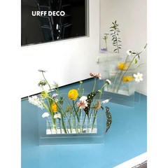 URFF DECO 플로팅 가든 와비사비 스타일 미니멀리스트 꽃병 바닥 아크릴 데스크탑 조합 꽃꽂이 체체화병 미디움 원데이 클래스 꽃병 화병, 플로팅 가든1