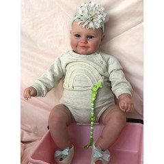 리본돌 베렝구어 신생아 애착 인형 전신 실리콘 다시 태어난 아기 인형 손으로 만든 페인트 눈에 보이는 정맥 방수 목욕 장난감 186, 갈색 눈, 50cm
