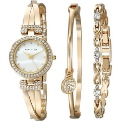 Anne Klein Women's Premium Crystal Accented Bangle Watch Bracelet Set