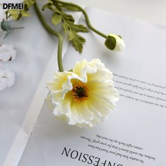 DFMEI 조화 모조화 pu 두 마리 우미인 양귀비꽃 웨딩 홈 인테리어 플라스틱 조화, A라인 화이트 옐로 코어, 롱 63cm, 1개